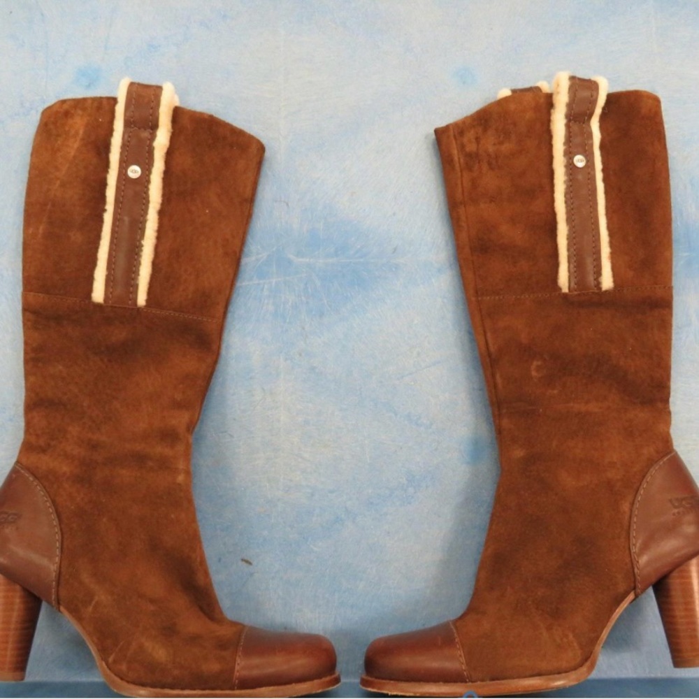 UGG Australia Tess Suede Pull On Cap Toe Brown Knee High Womens Boots Size 8